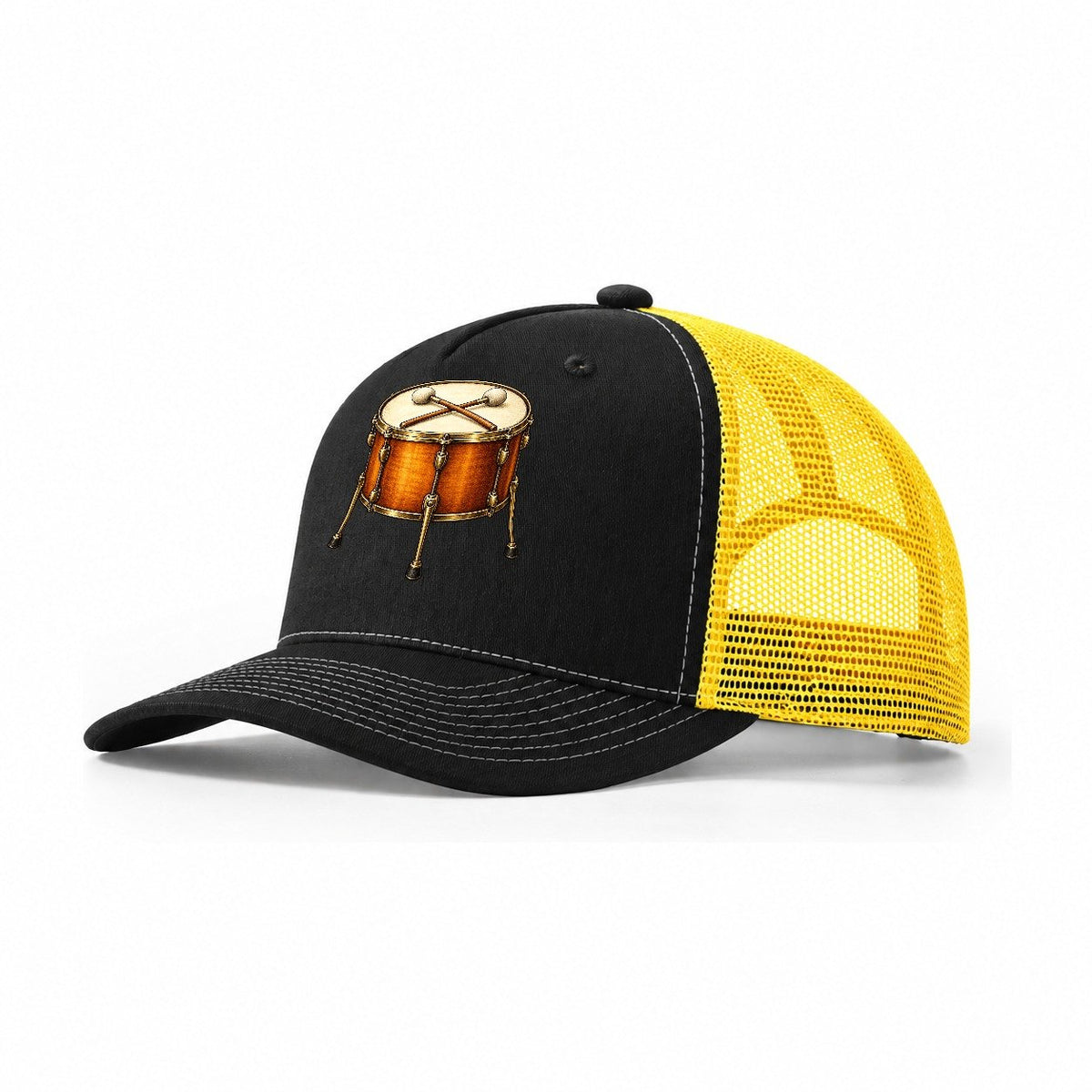 Felt Mallets Over Floor Tom Pastimes Companions Trucker Hat – Black Yellow