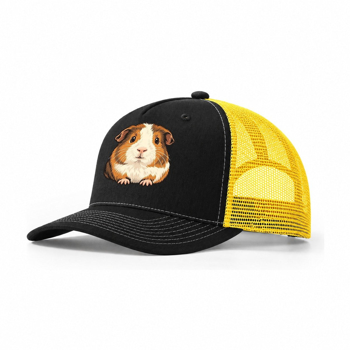 Guinea Pig Cream Blaze Small Pet Logos Trucker Hat – Black Yellow