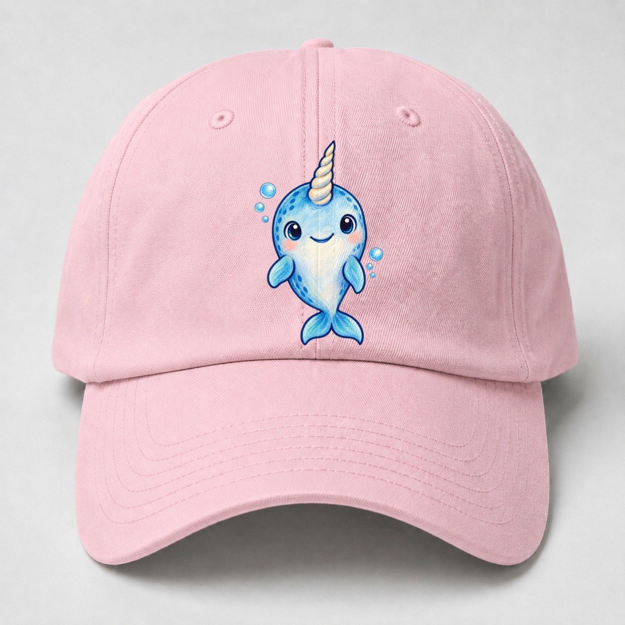 Narwhal Front Tusk Hello Sea Sprite Baseball Cap – Pink