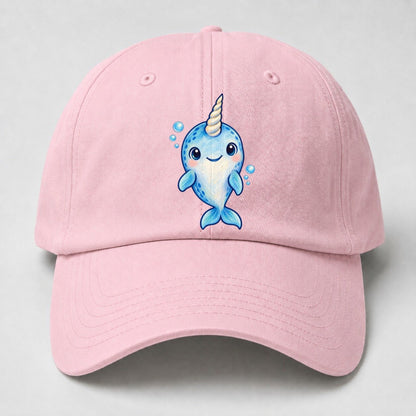 Narwhal Front Tusk Hello Sea Sprite Baseball Cap – Pink