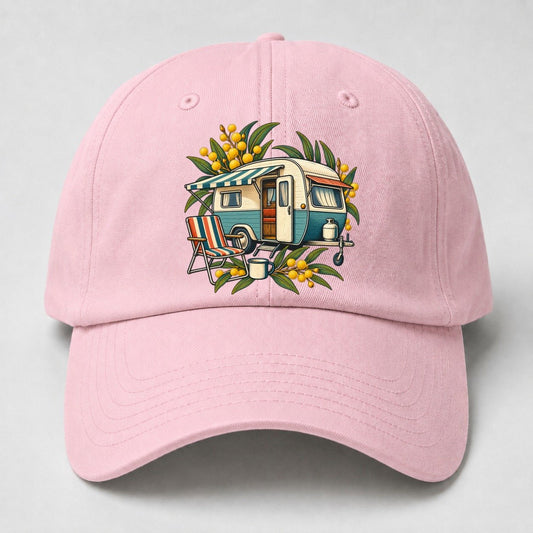 Retro Caravan Folding Chair And Enamel Mug Australia Cultural Icons Baseball Cap – Pink