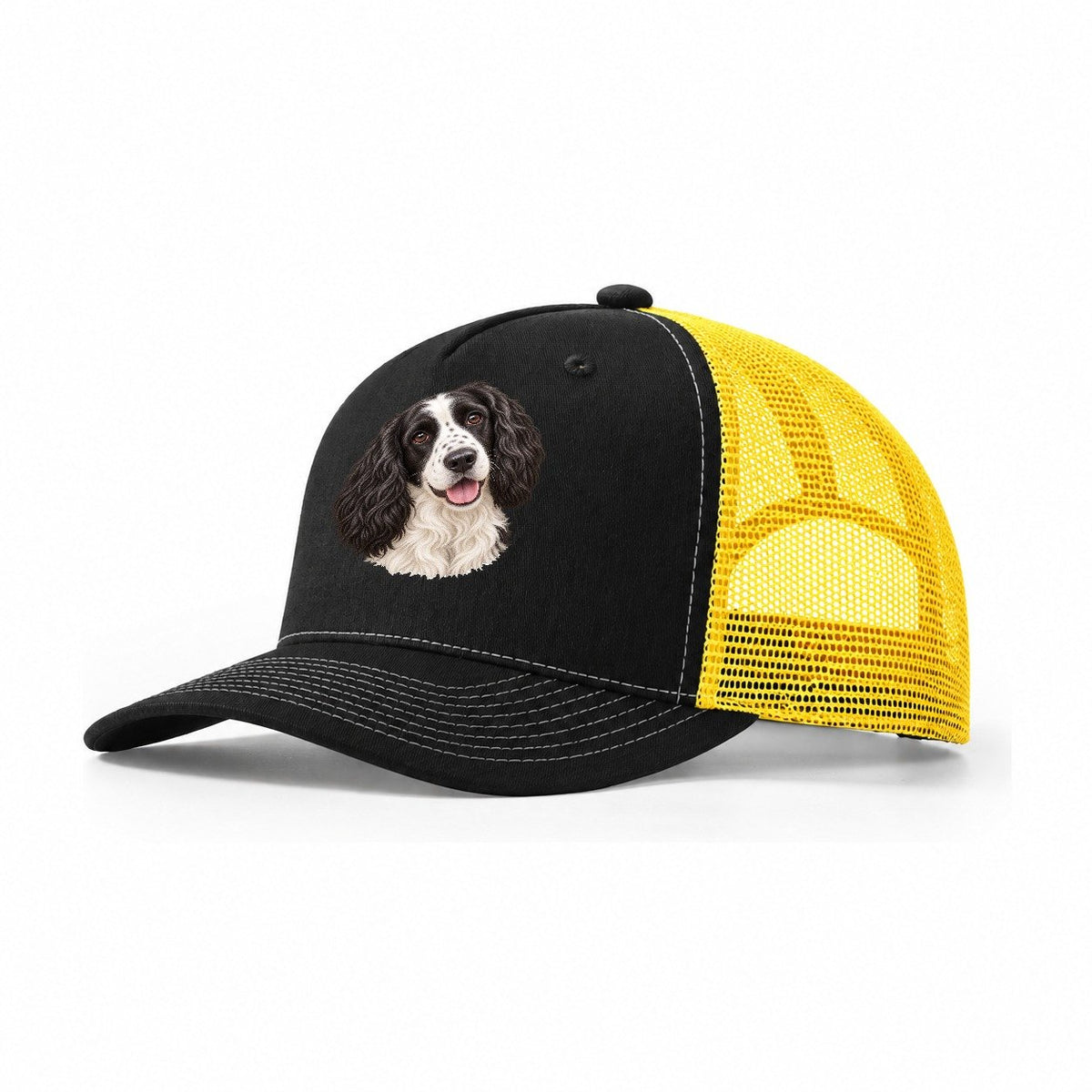 Springer Black And White Tilt Pastimes Companions Trucker Hat – Black Yellow