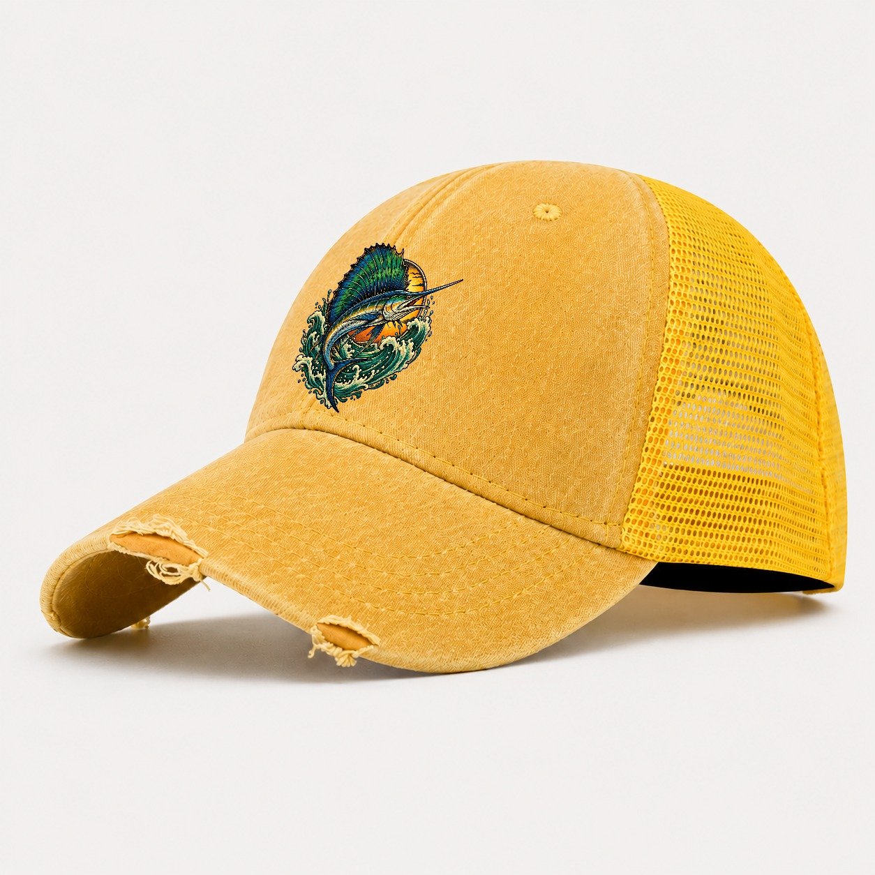 Sailfish Spearhead Fishing Club Washed Trucker Hat – Yellow