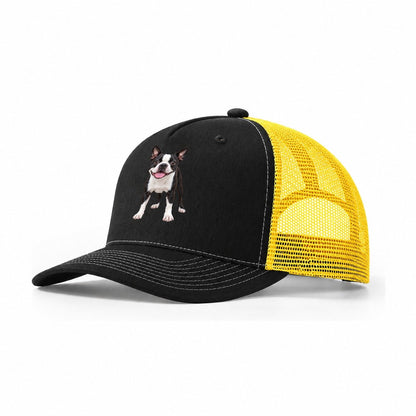 Boston Terrier Standing Top Breeds Trucker Hat – Black Yellow