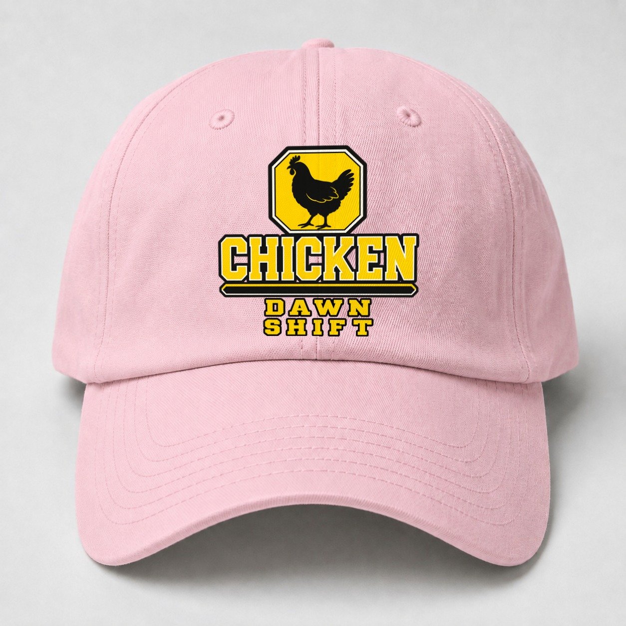 Chicken Dawn Shift Heavy Duty Baseball Cap – Pink