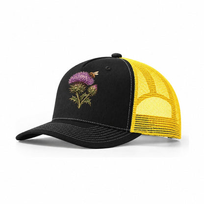 Thistle Bud And Honeybee Pastimes Companions Trucker Hat – Black Yellow