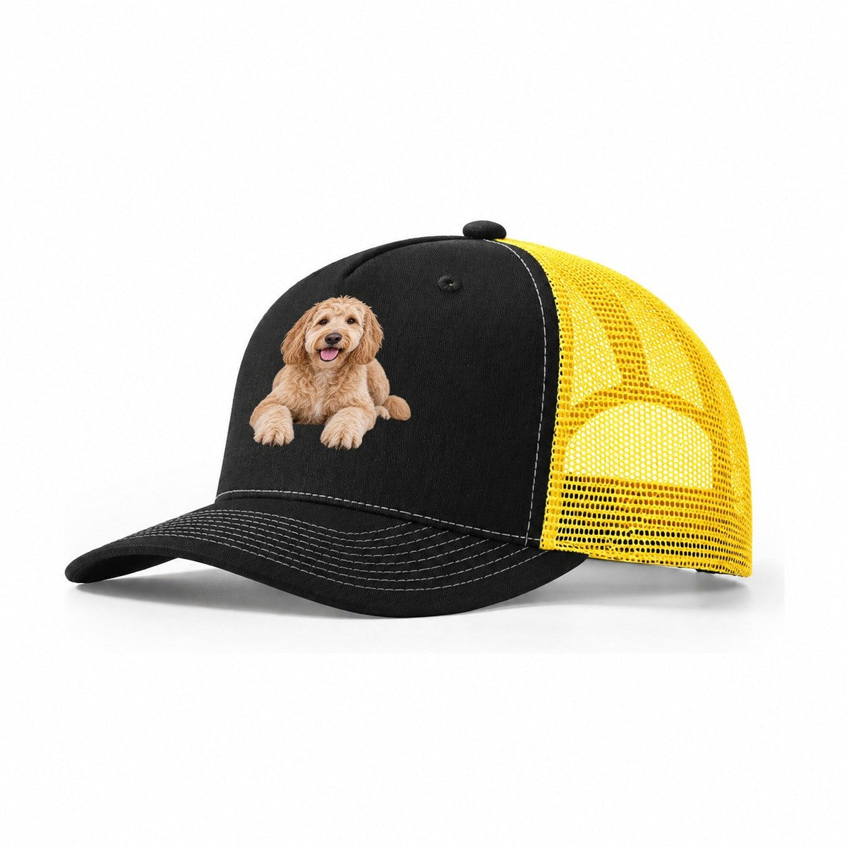 Goldendoodle Lying Down Top Breeds Trucker Hat – Black Yellow
