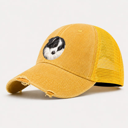 Border Collie Ruff Tuck Pastimes Companions Washed Trucker Hat – Yellow