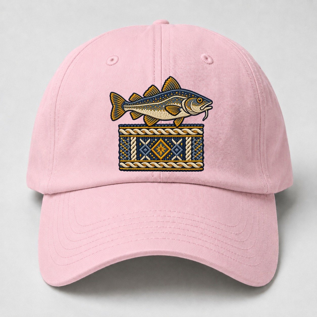Fisherman S Gansey Knit And Cod Uk Culture Heritage Baseball Cap – Pink