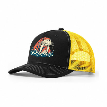 Walrus Whisker Wave Trucker Hat – Black Yellow