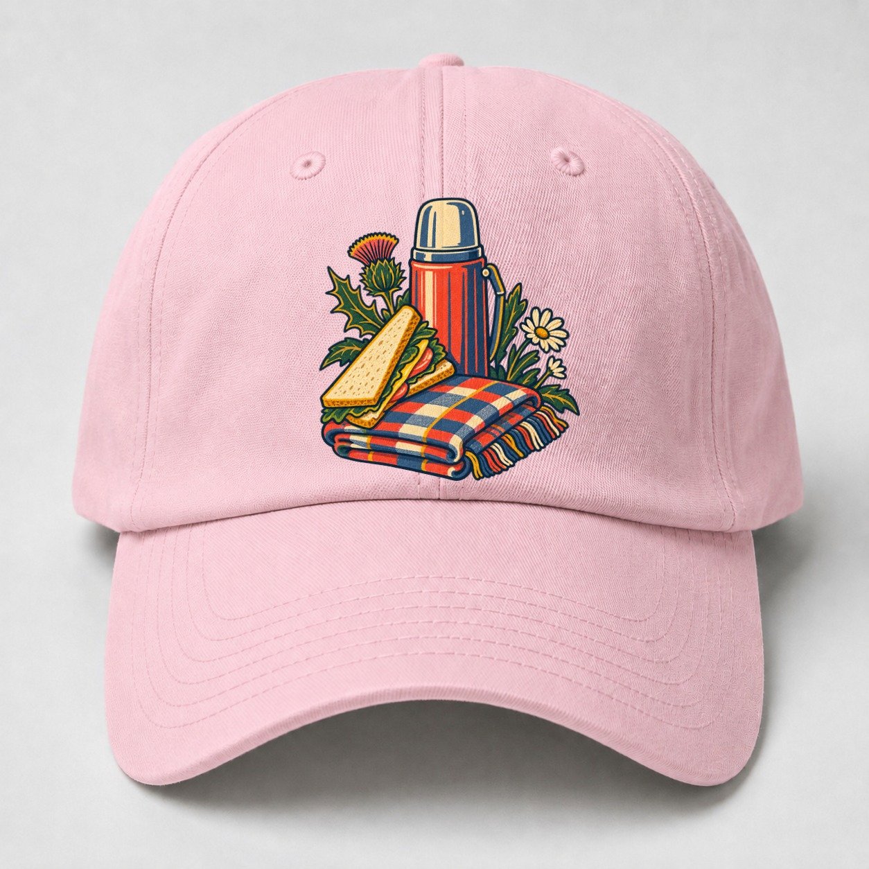 Picnic Flask Sandwich And Checked Blanket Uk Culture Heritage Baseball Cap – Pink