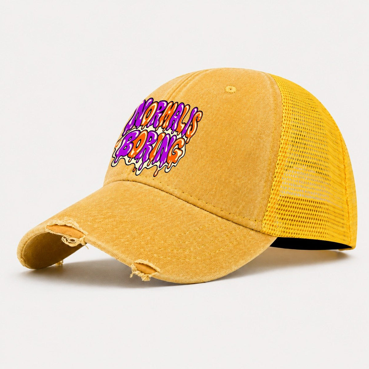 Normal Is Boring Crazy Styles Washed Trucker Hat – Yellow