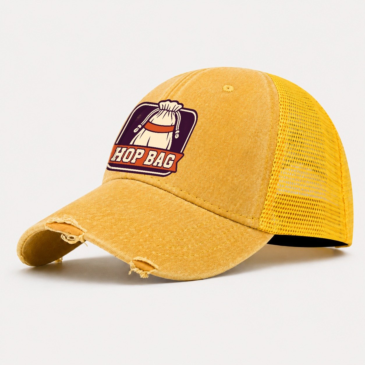 Hop Bag Badge Washed Trucker Hat – Yellow
