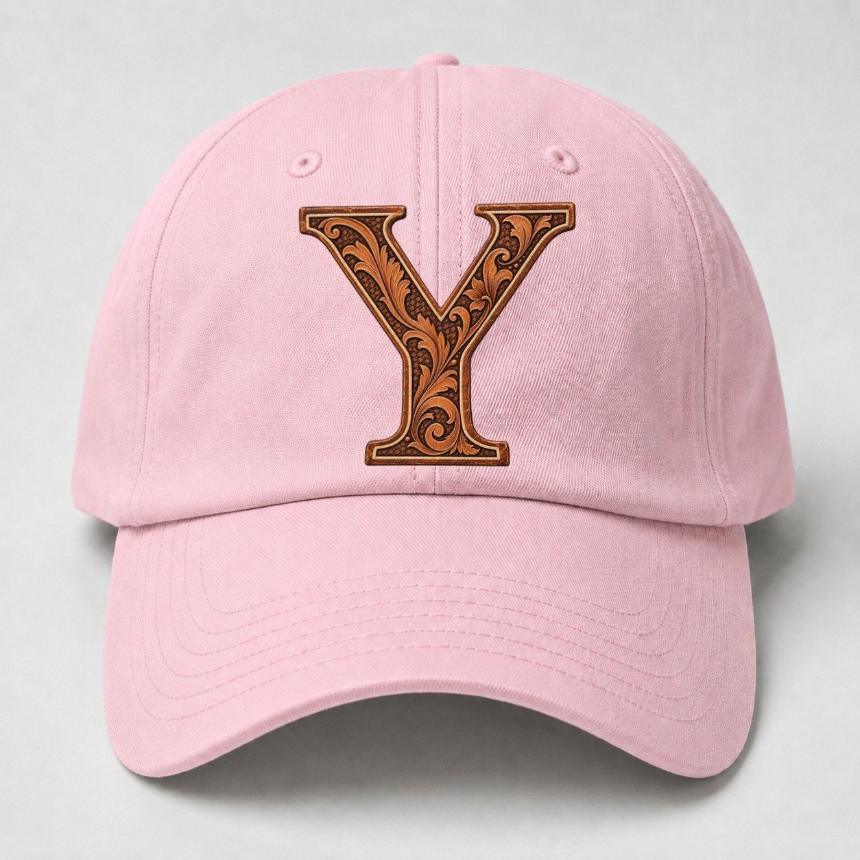 Tooled Leather Y Monogram Baseball Cap – Pink