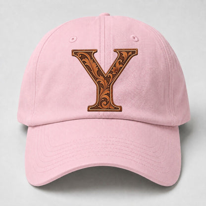 Tooled Leather Y Monogram Baseball Cap – Pink