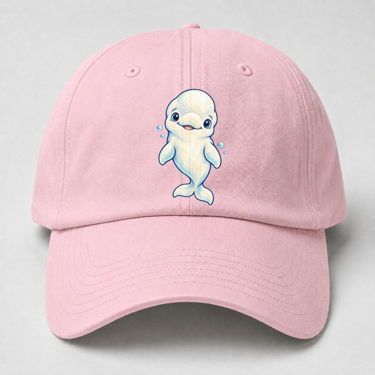 Beluga Whale Front Smile Sea Sprite Baseball Cap – Pink