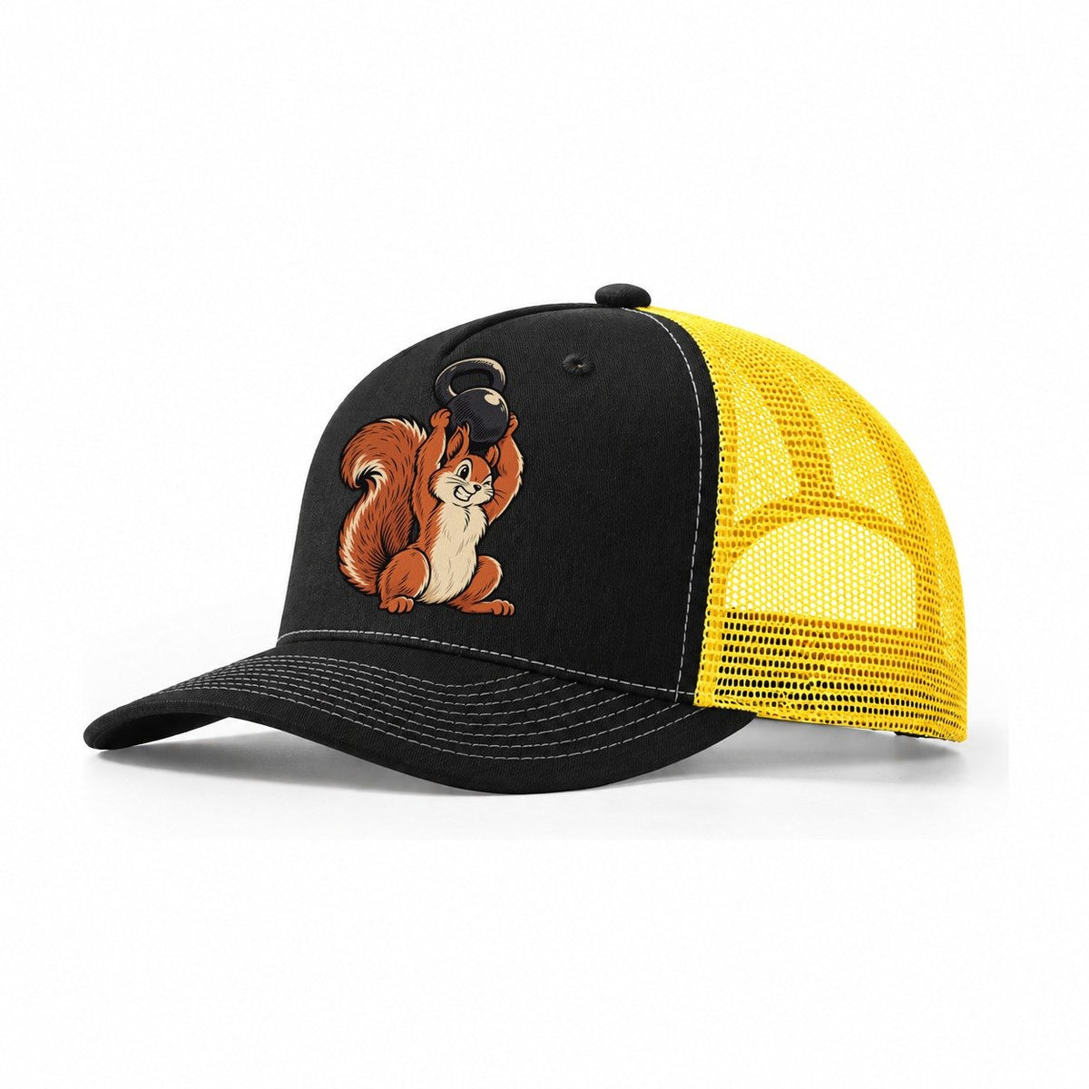 Squirrel Nut Press Animal Lifters Trucker Hat – Black Yellow