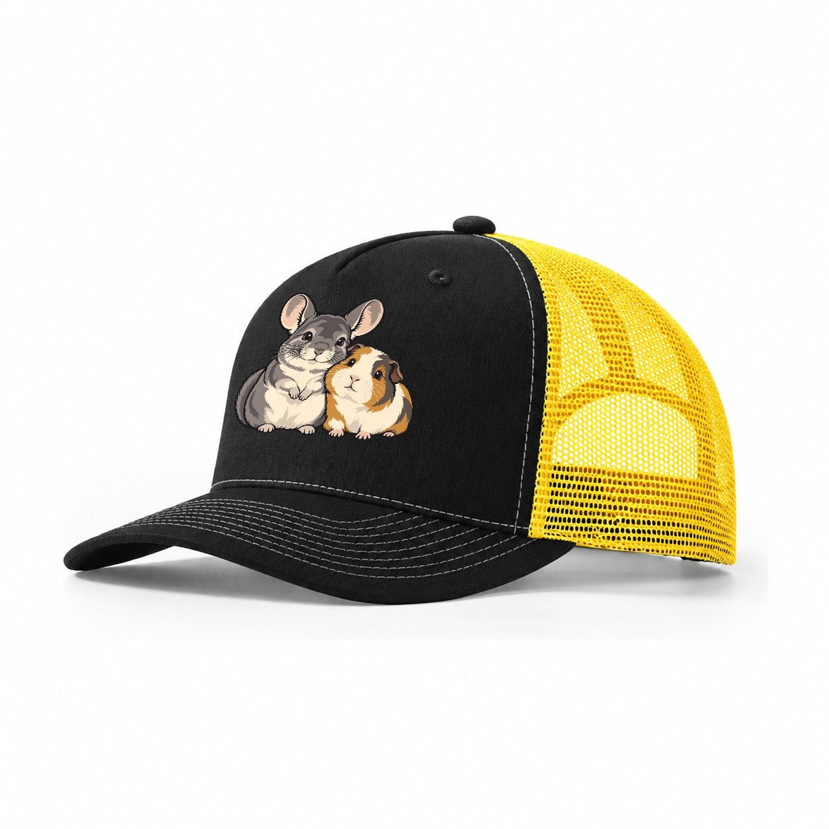 Chinchilla And Guinea Pig Small Pet Logos Trucker Hat – Black Yellow