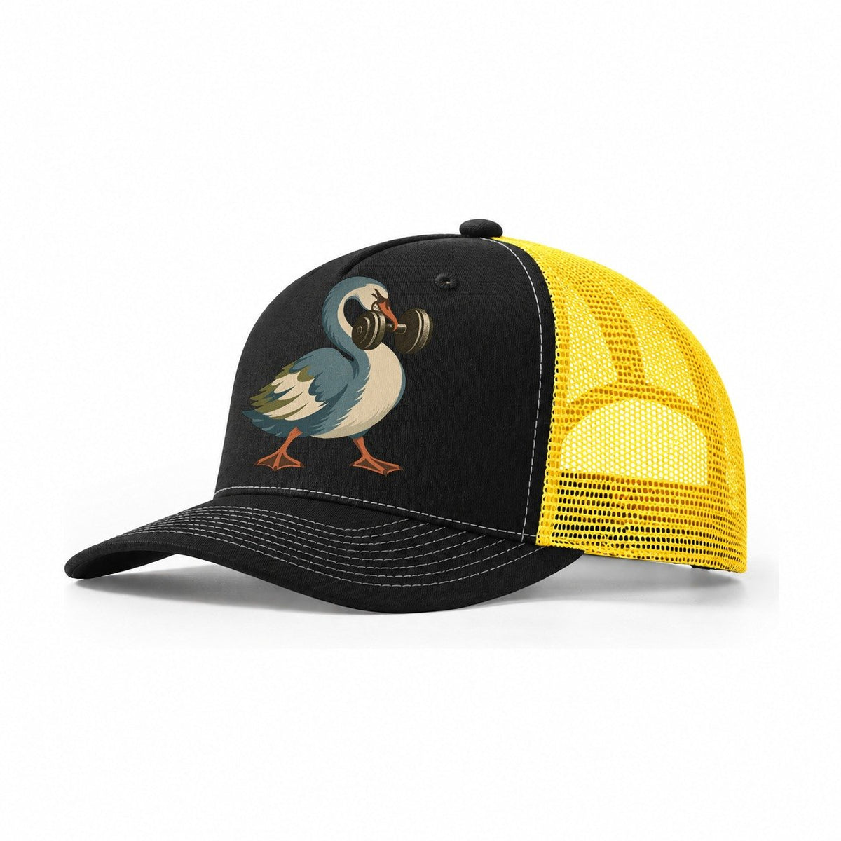 Swan Neck Curl Animal Lifters Trucker Hat – Black Yellow