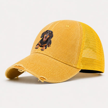Dachshund Lying Down Top Breeds Washed Trucker Hat – Yellow