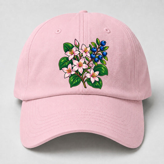 Nova Scotia Mayflower And Wild Blueberries Canada Cultural Icons Baseball Cap – Pink