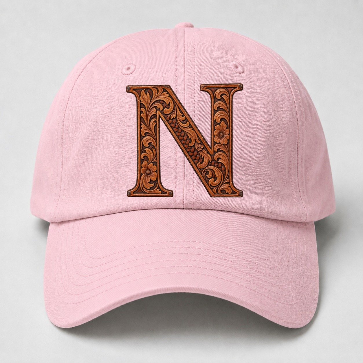 Tooled Leather N Monogram Baseball Cap – Pink