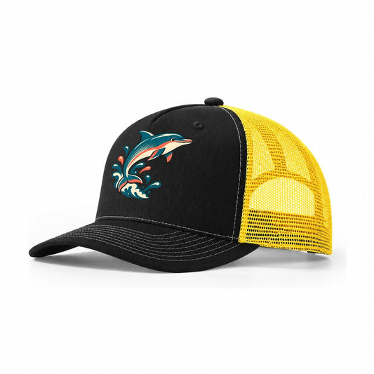 Dolphin Arc Trucker Hat – Black Yellow