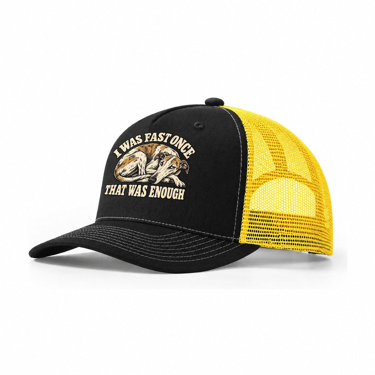 Greyhound Finished Early Everyday Originals Trucker Hat – Black Yellow