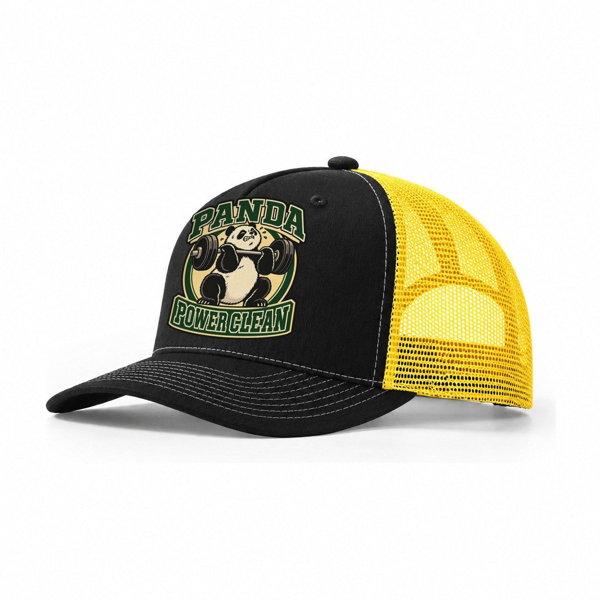 Panda Power Clean Animal Lifters Trucker Hat – Black Yellow