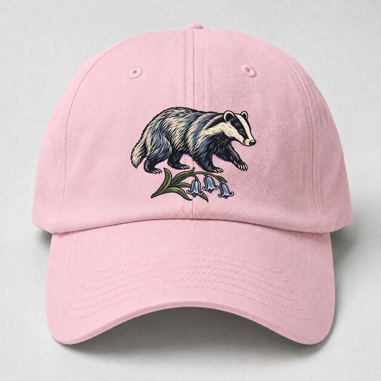 British Badger With Bluebell Sprig Uk Culture Heritage Baseball Cap – Pink
