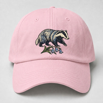 British Badger With Bluebell Sprig Uk Culture Heritage Baseball Cap – Pink