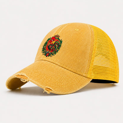 Portugal Heraldic Crest Country Logos Washed Trucker Hat – Yellow