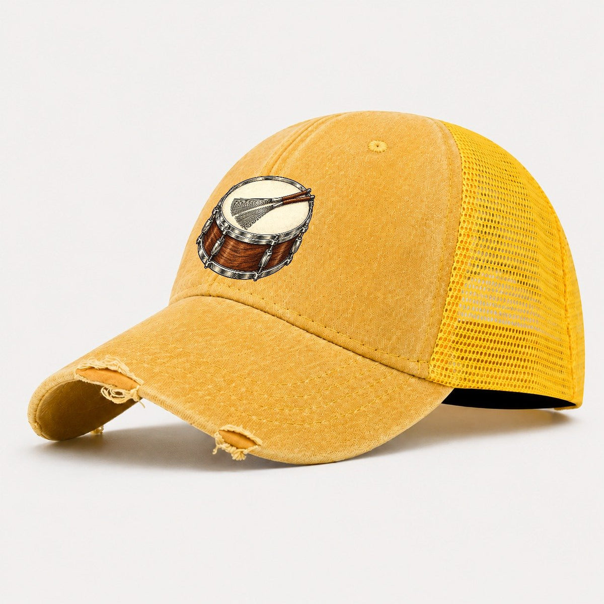Snare With Resting Brushes Pastimes Companions Washed Trucker Hat – Yellow