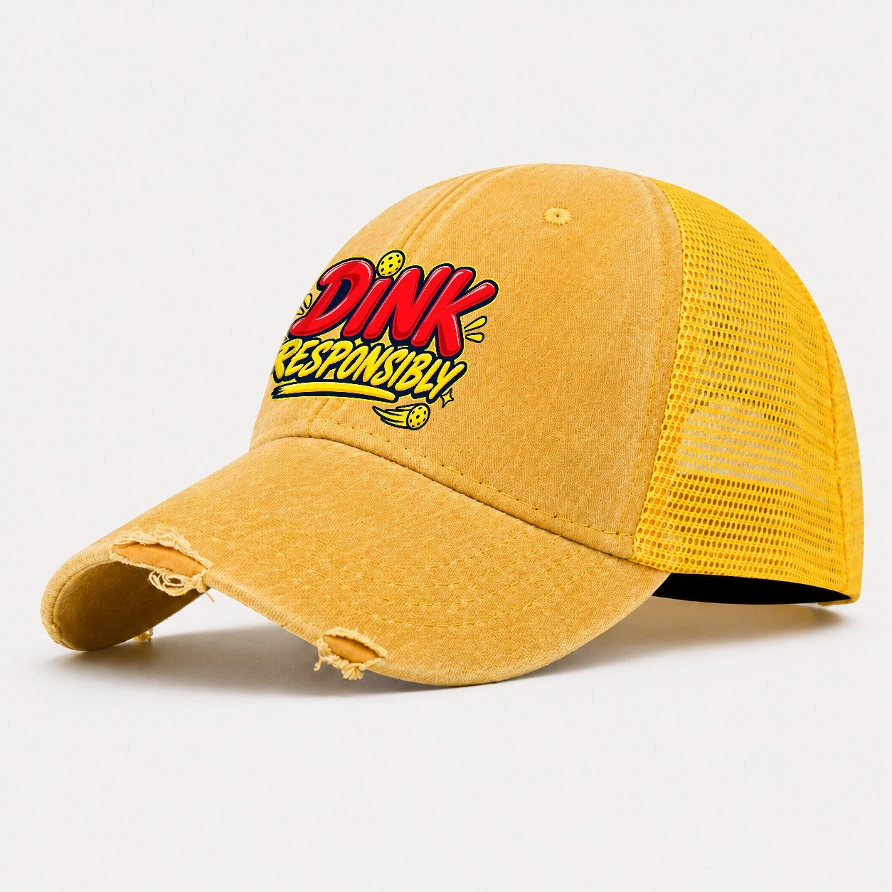 Dink Responsibly Pickleball Life Washed Trucker Hat – Yellow