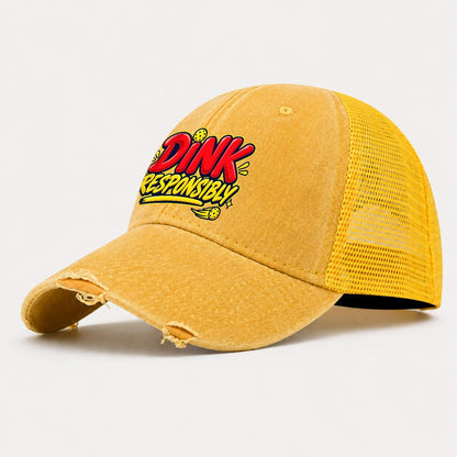 Dink Responsibly Pickleball Life Washed Trucker Hat – Yellow