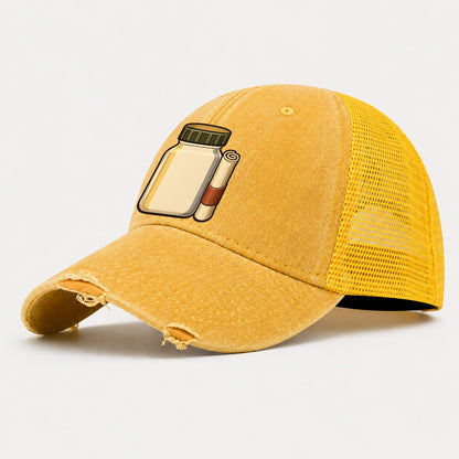 Jar Cache And Log Roll Geocaching Washed Trucker Hat – Yellow