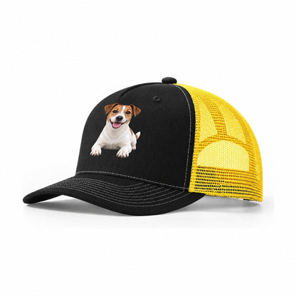Jack Russell Terrier Lying Down Top Breeds Trucker Hat – Black Yellow