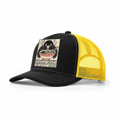 Crow Leftovers Slurp Club Trucker Hat – Black Yellow