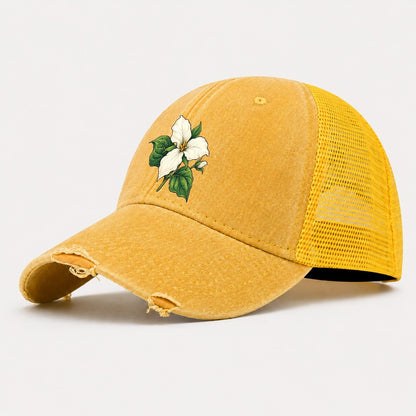 Ontario White Trillium Bloom Canada Cultural Icons Washed Trucker Hat – Yellow
