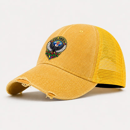 Colombia Retro Badge Country Logos Washed Trucker Hat – Yellow