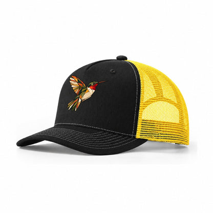 Ruby Throated Hummingbird Wildwood Mosaic Trucker Hat – Black Yellow