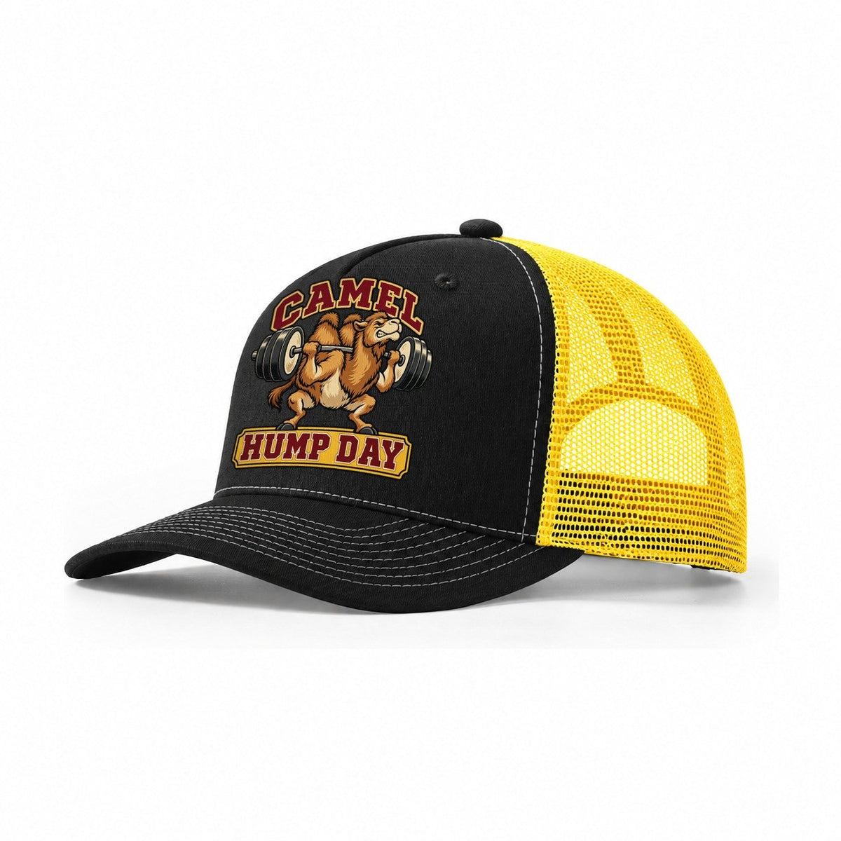 Camel Hump Day Animal Lifters Trucker Hat – Black Yellow
