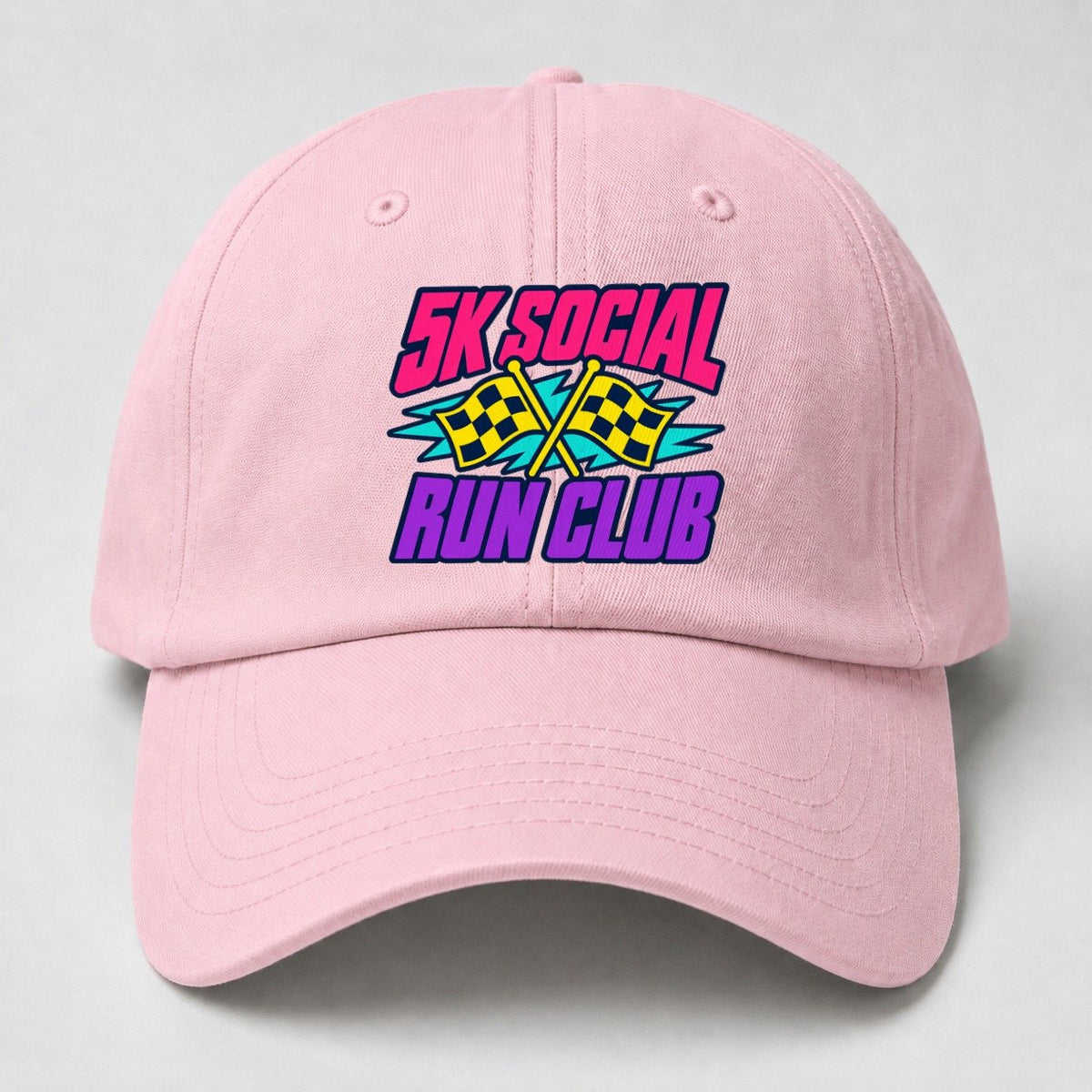 5K Social Run Club 90S Running Clubs Baseball Cap – Pink