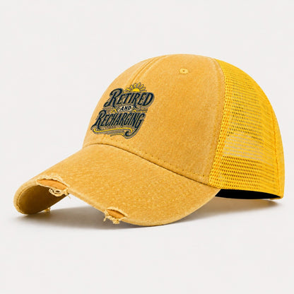 Retired And Recharging Retired Living Washed Trucker Hat – Yellow