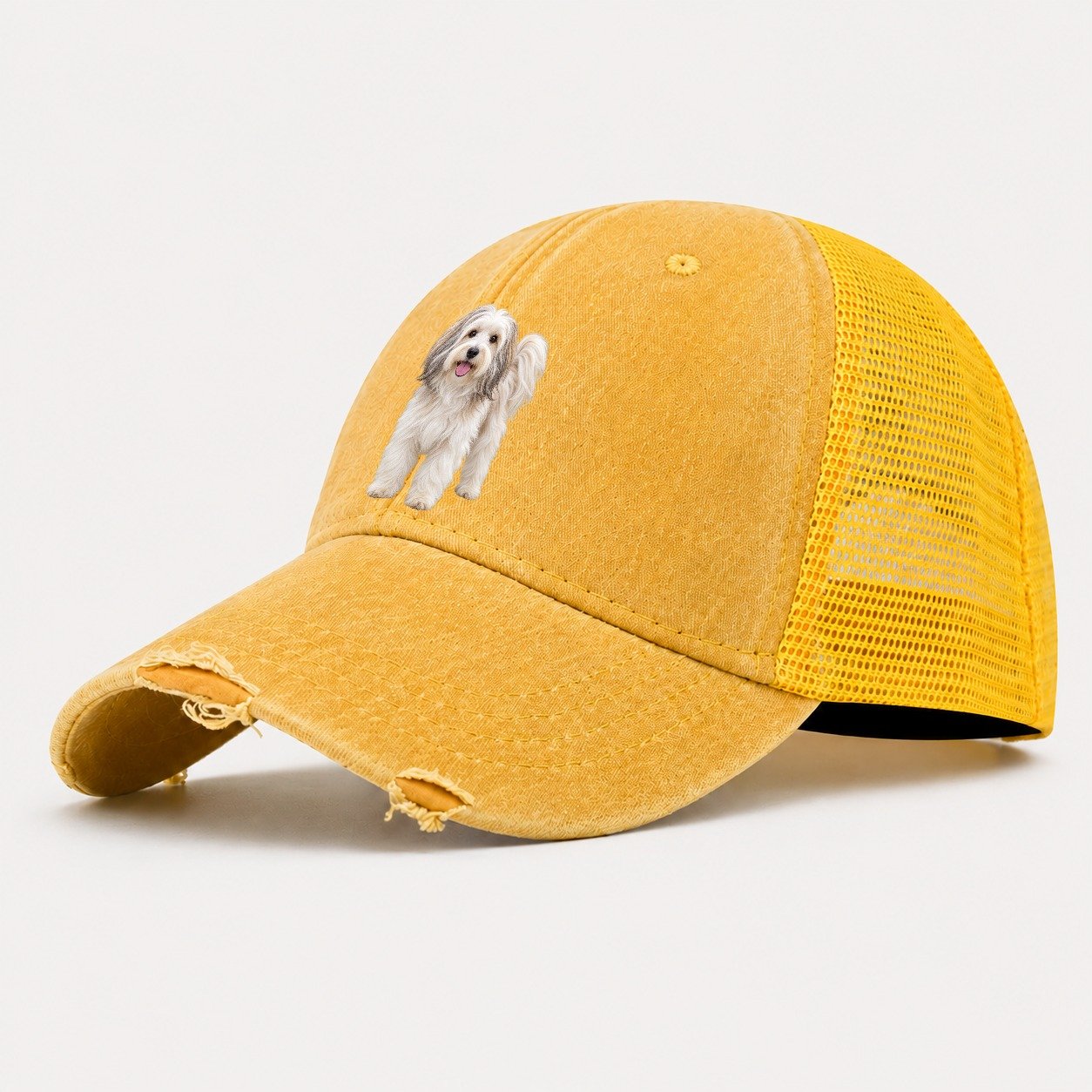 Havanese Standing Top Breeds Washed Trucker Hat – Yellow