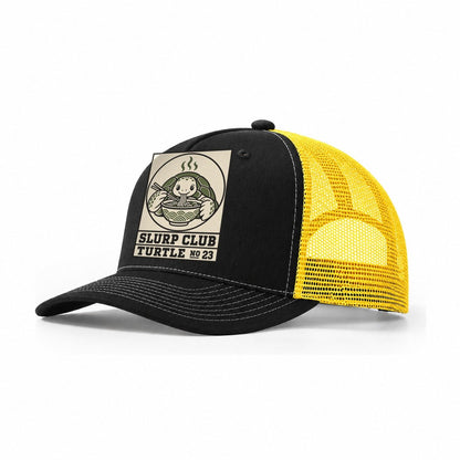 Turtle Patient Slurp Club Trucker Hat – Black Yellow