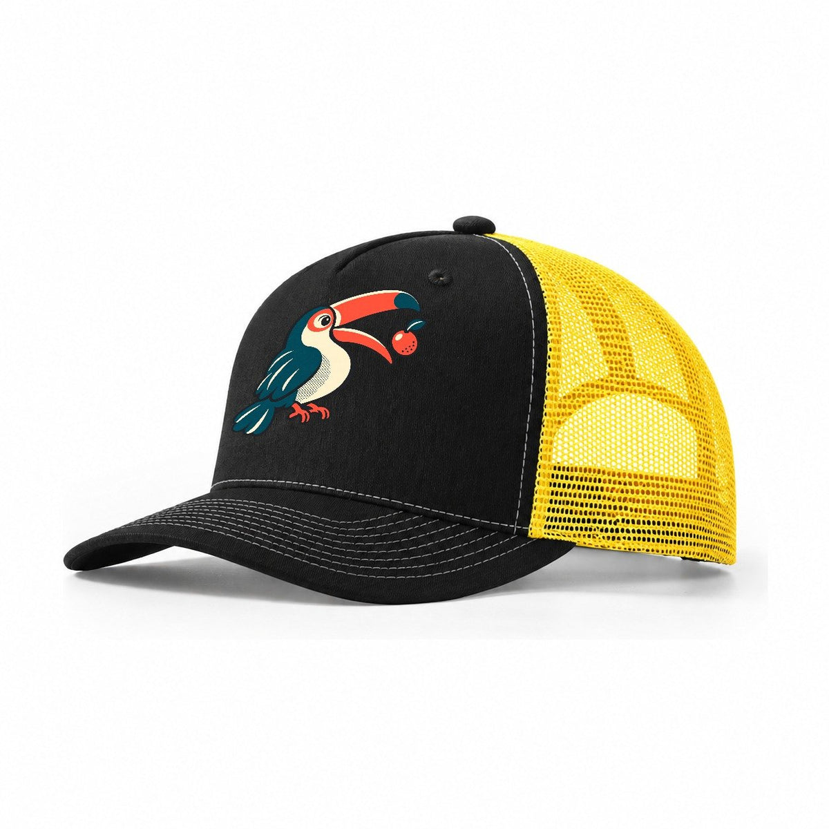 Toucan Fruit Toss Trucker Hat – Black Yellow