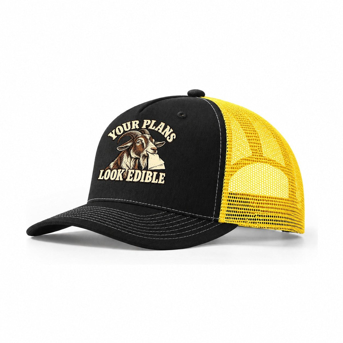Goat Edible Plans Character Club Trucker Hat – Black Yellow
