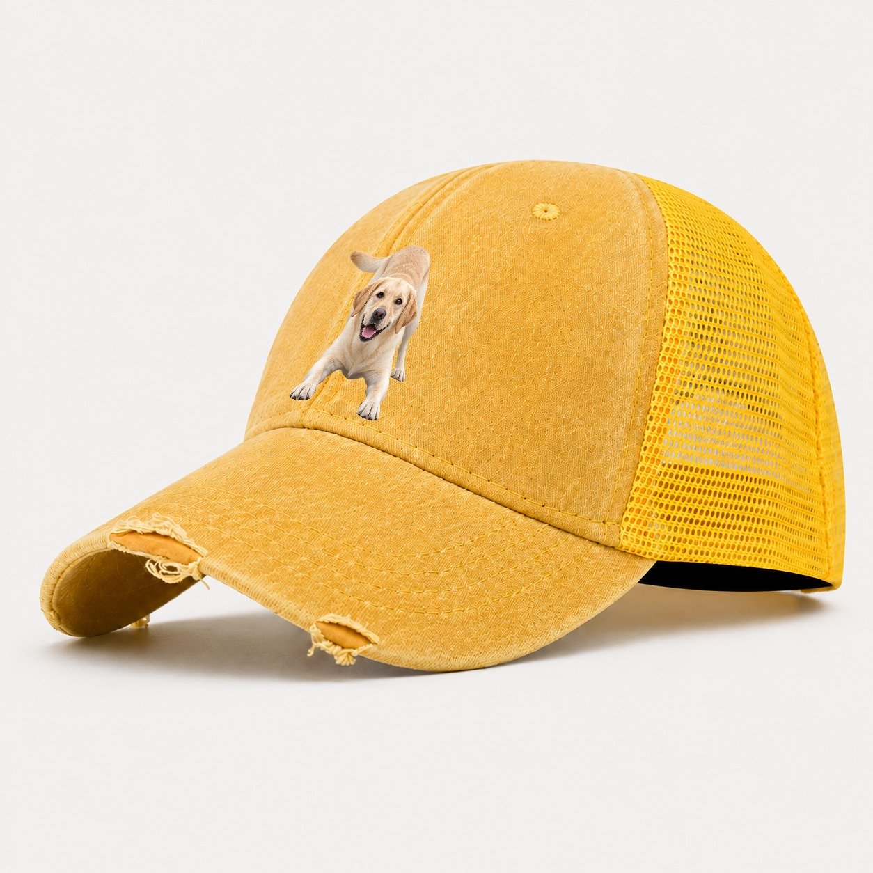Labrador Retriever Play Bow Top Breeds Washed Trucker Hat – Yellow