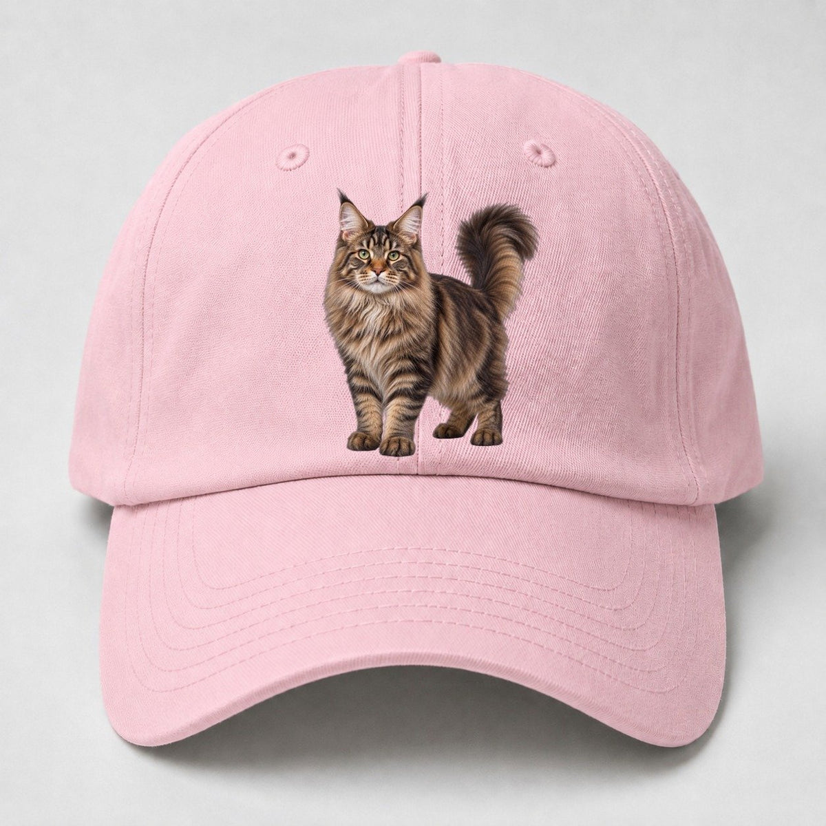Maine Coon Standing Three Quarter Realistic Cat Portrait Baseball Cap – Pink